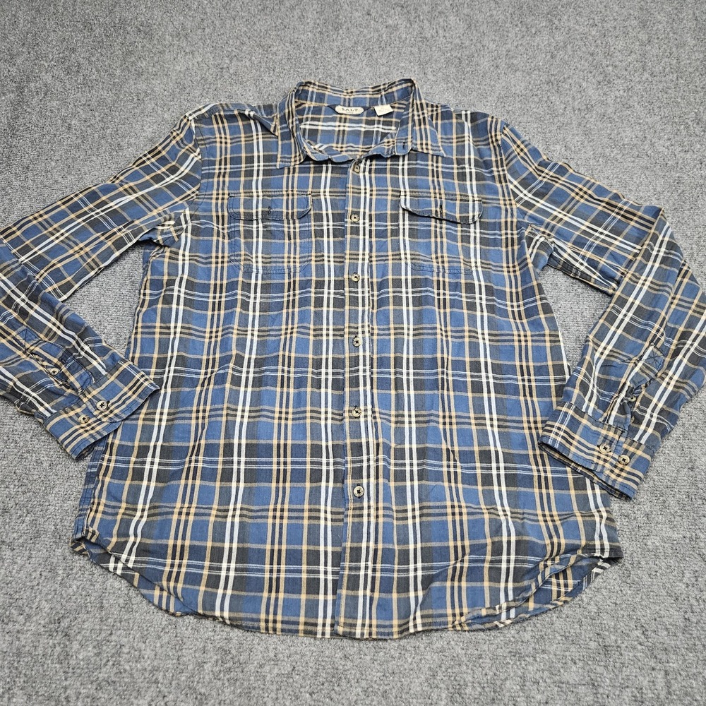 Salt Valley Button Down Shirt Mens XL Blue Plaid Cotton Long Sleeve Workwear